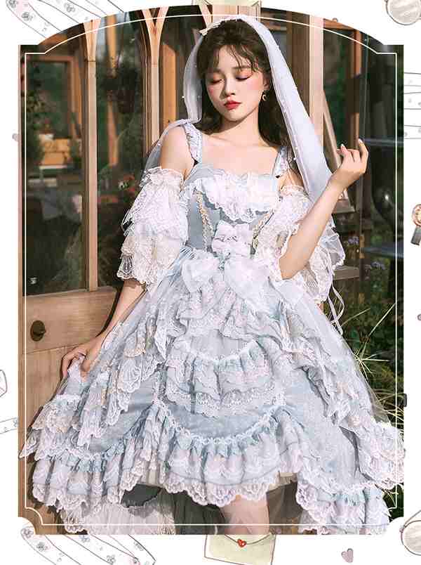 ロリータ ワンピース コスチューム メイド服 ゴスロリ ロリータワンピース 華やか メイド 豪華セット レディース  姫袖  姫ロリ 甘ロリ ゴシック ゴスロリ おとぎの国 日常 イベント 衣装 ベール ヘッドドレス 首飾り セット ドレス 小悪魔 bauty1548の通販は