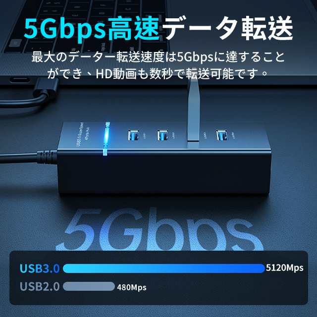 4ポートUSBハブ ケーブル45cm USB2.0 1.1 USB HUB USB2.0 ハイスピードモード対応 P25Apr15
