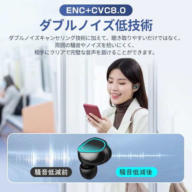 ワイヤレス イヤホン Bluetooth5.2 フィット感抜群 自動接続 急速充電 イヤフォン ENC/CVC8.0ダブルノイズ低技術 LED電量表示  iPhone/An｜au PAY マーケット