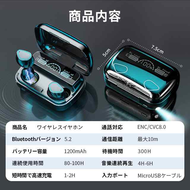 2023新設計 Bluetooth5.2技術 bluetooth イヤホン ワイヤレス