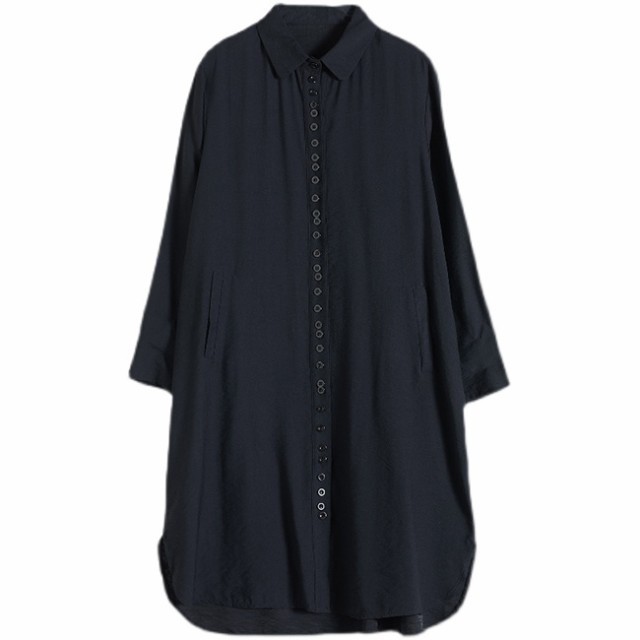 夏新作 長袖 ロングワンピース コットン シャツワンピース Vネック レディース 膝上 着痩せ きれいめ ゆったり  体型カバー 春 夏  ロンの通販は