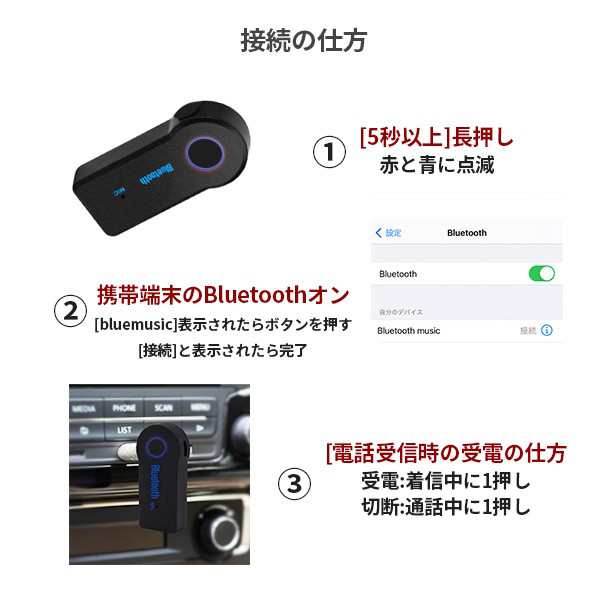 受信器 Bluetooth レシーバー 音楽再生 通話 接続可能 ワイヤレス オーディオ カーオーディオ カーステ スマホ iPhone  Android 3.5mm ワイヤレス 高音質 AUX 無線化 受信機 カーステレオ の通販はau PAY マーケット - エイリ商店 | au  PAY マーケット－通販サイト