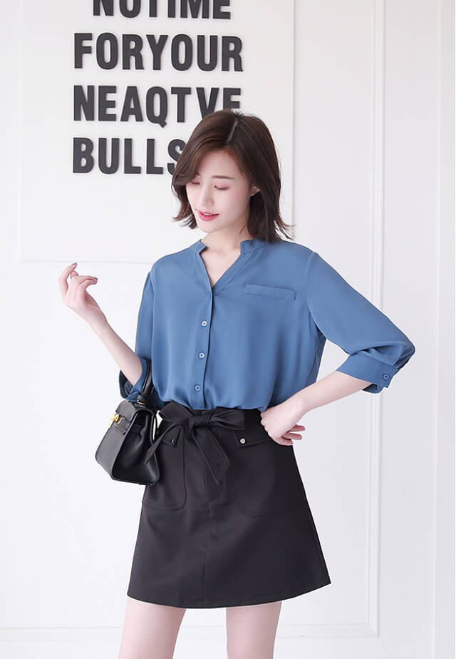 オフィス ブラウス シフォン 紺 七分袖 レディース 通勤 きれいめ 事務 事務服 ノーアイロン の通販はau Pay マーケット Fashion Mille