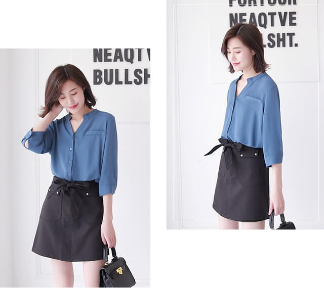 オフィス ブラウス シフォン 紺 七分袖 レディース 通勤 きれいめ 事務 事務服 ノーアイロン の通販はau Pay マーケット Fashion Mille