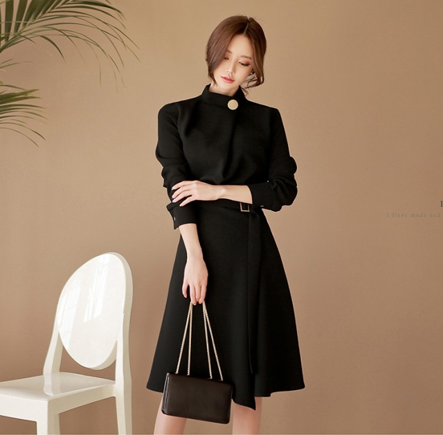 ワンピース 春 冬 秋 大人 上品 ハイネック ドレス ワンピース 黒 結婚式 お呼ばれ フォーマルの通販はau Pay マーケット Fashion Mille