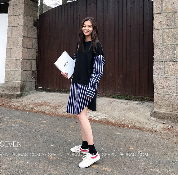 ワンピース ドッキングシャツ レディース スウェット ストライプ 重ね着風 体型カバー ラフ の通販はau Pay マーケット Fashion Mille