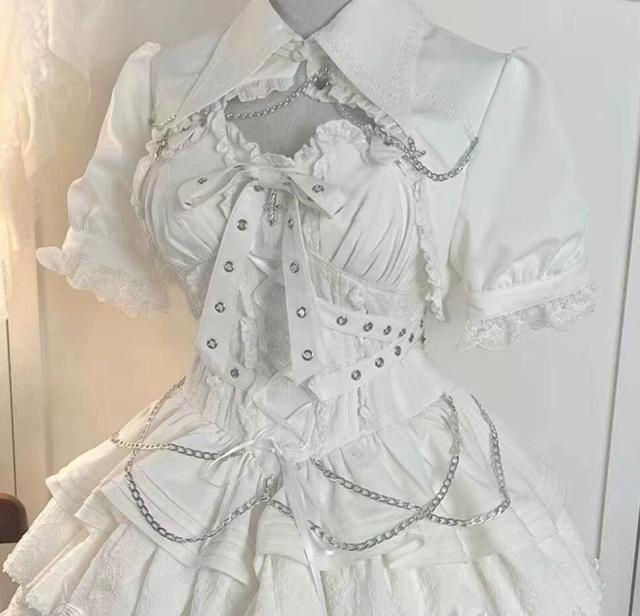 LOLITA ロリータ 悪魔の契約黒白 ワンピースJSK OP ゴスロリ コスプレ メイド服 コスチューム 文化祭 学園祭 衣装 ハロウィン 可愛い 日常写真舞台花嫁洋服ハロウィーン人形ドレス 仮装