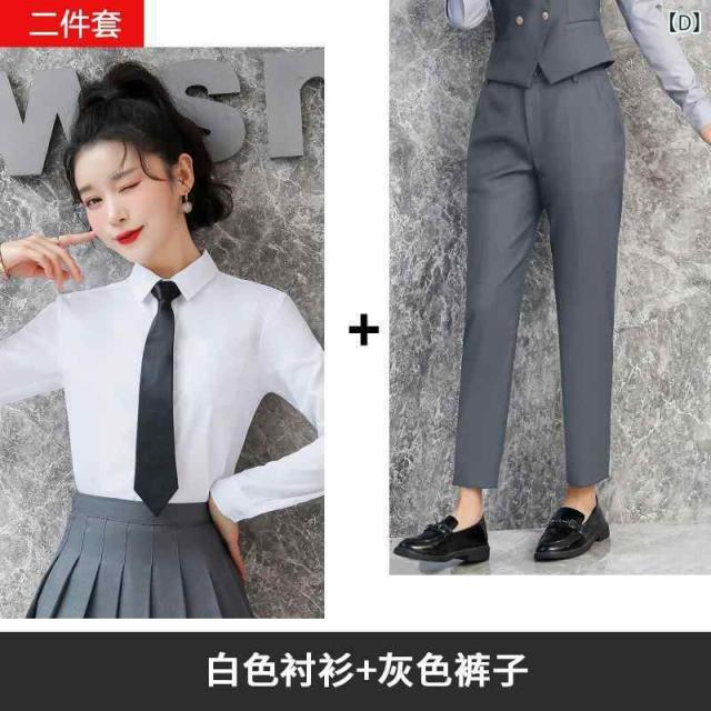 スーツベスト レディース オフィス ビジネス 通勤 制服 セットアップ グレー 英国風 学院スタイル エレガント 上品 ポリエステル混紡 JK制服_10