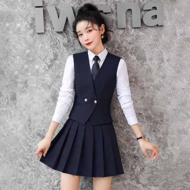 スーツベスト レディース オフィス ビジネス 通勤 制服 セットアップ グレー 英国風 学院スタイル エレガント 上品 ポリエステル混紡 JK制服_5