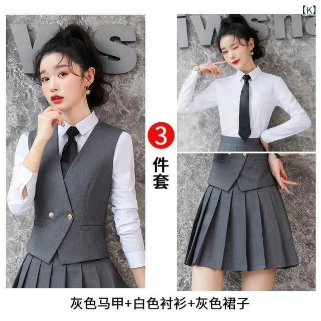 スーツベスト レディース オフィス ビジネス 通勤 制服 セットアップ グレー 英国風 学院スタイル エレガント 上品 ポリエステル混紡 JK制服_8