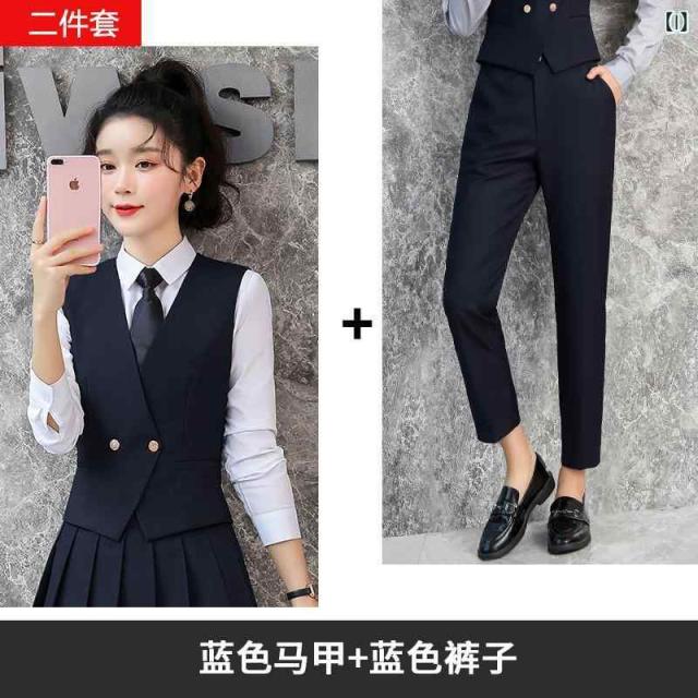 スーツベスト レディース オフィス ビジネス 通勤 制服 セットアップ グレー 英国風 学院スタイル エレガント 上品 ポリエステル混紡 JK制服_9