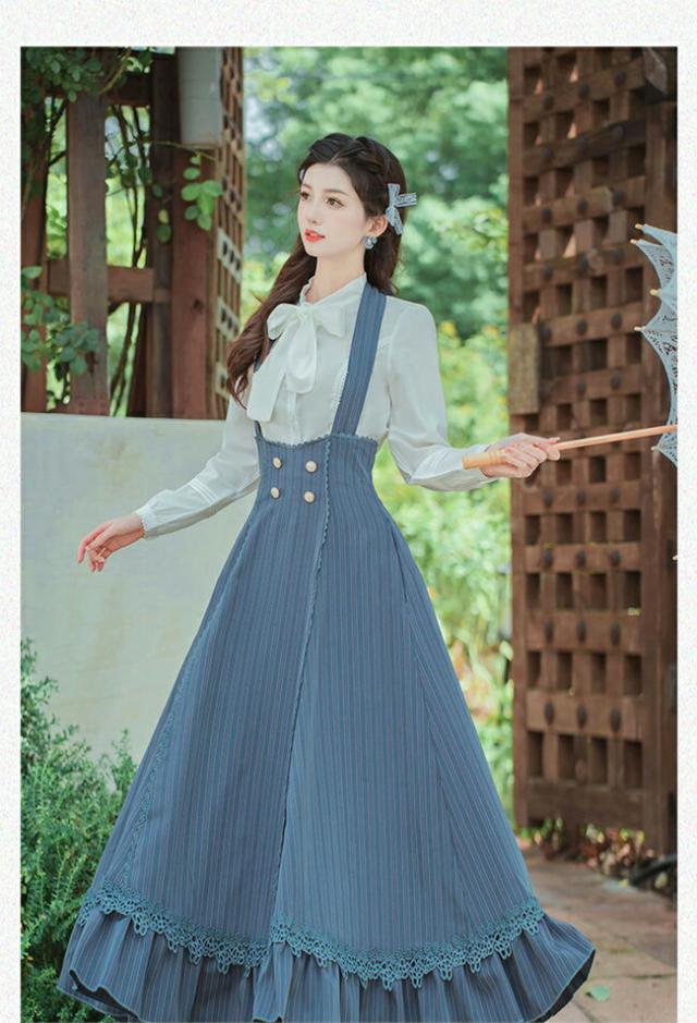 大人かわいい レディース 編み上げワンピース ボウタイブラウス 2点 
