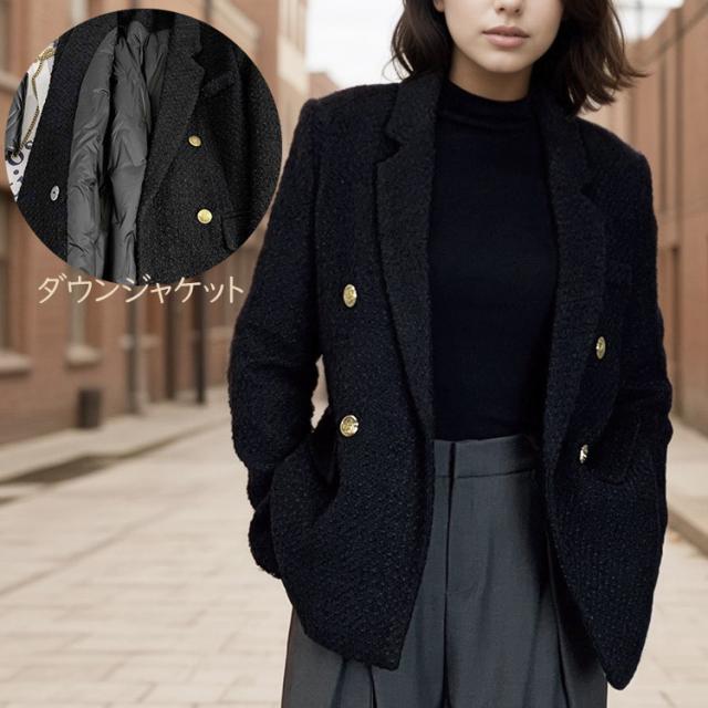 ダウンジャケット レディース ダウン ダウンコート 韓国 テーラードジャケット コート アウター ジャケット ゆったり セレブファッション ダブル テーラード 金ボタン エレガント 秋 冬 おしゃれ