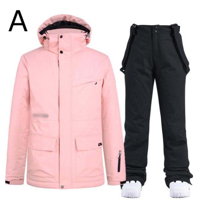 スノボー 防水 レインウェア ボード 女性用スキーウェア 学生 大人 レディーススキーウェア メンズ スノーウェア カップル セットアップ スノボ ウェア 2点セット サスペンダー_3
