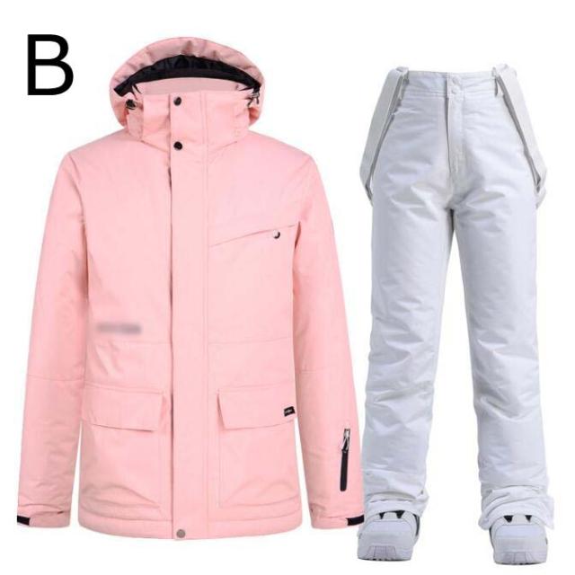 スノボー 防水 レインウェア ボード 女性用スキーウェア 学生 大人 レディーススキーウェア メンズ スノーウェア カップル セットアップ スノボ ウェア 2点セット サスペンダー_4