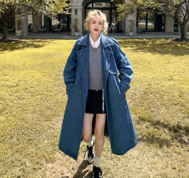 超ロング丈デニムコートマキシ丈 トレンチコートベルト付き デニム コート アウター レディース ジャケット Gジャン