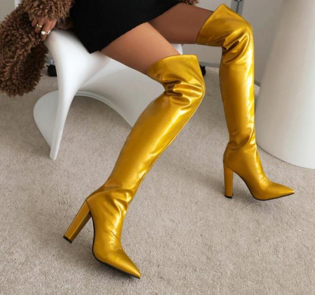 レディースブーツニーハイブーツエナメル11センチ超ハイヒール光沢