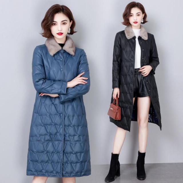 ダウンコートレザージャケット ファー付き レディース ダウンロング丈 トレンチコート ライダース レザージャケット 革ジャン