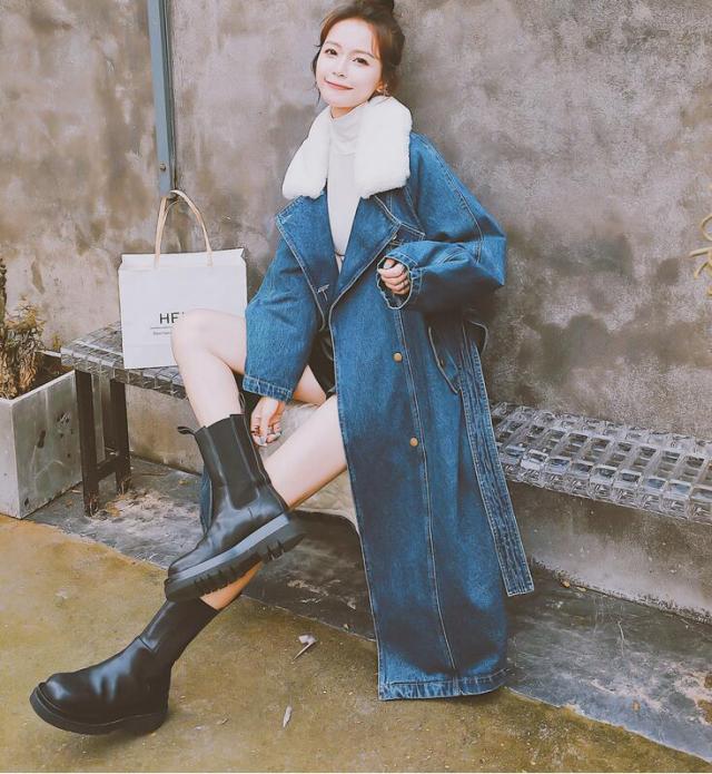 超ロングコート デニムコート ボアモッズコートコート裏ボアコート