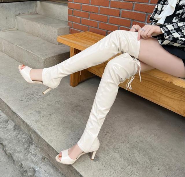 レディースブーツロングブーツニーハイブーツエナメル大きいサイズストレッチ素材ロング丈ダンス舞台靴 レディース靴 ブーツ その他