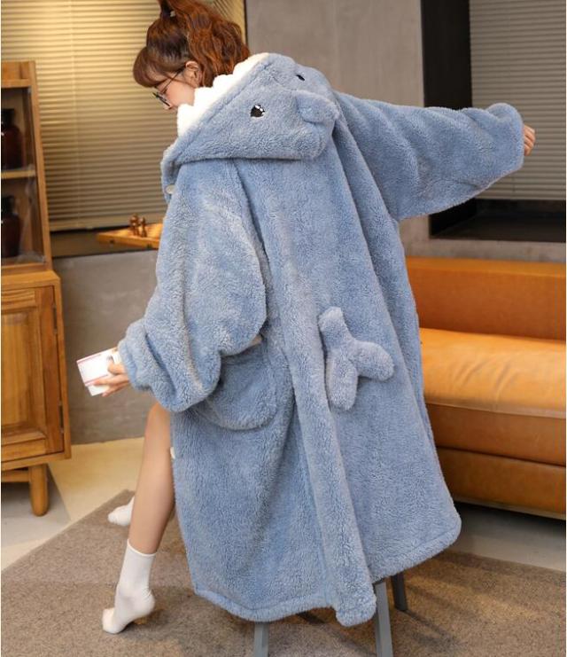 ルームウェア パジャマ レディース もこもこ 着ぐるみ ボア ふわふわ 大人用 サメ 長袖 着る毛布 プルオーバー ゆったり 柔らかい 暖かい 防寒 秋冬