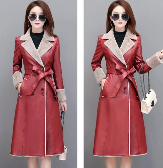 超ロングの美シルエット レザー トレンチコート ロング レディース