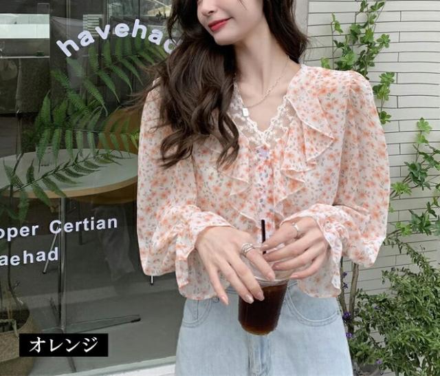 大人女性らしい雰囲気に溢れる 花柄 シャツ長袖 ブラウス 高級感