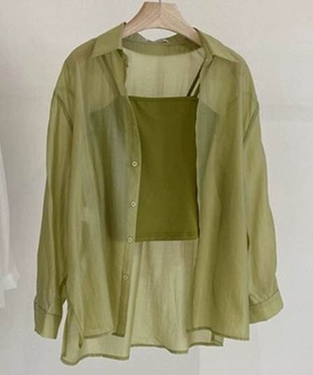 レディース トップス シャツ 襟付き 角襟 ストレート 薄手 シアー 大人可愛い きれいめ シンプル カジュアル 上品 おしゃれ かっこいい ラフ エレガント 抜け感 爽やか 無地 夏 10代 2 春_4