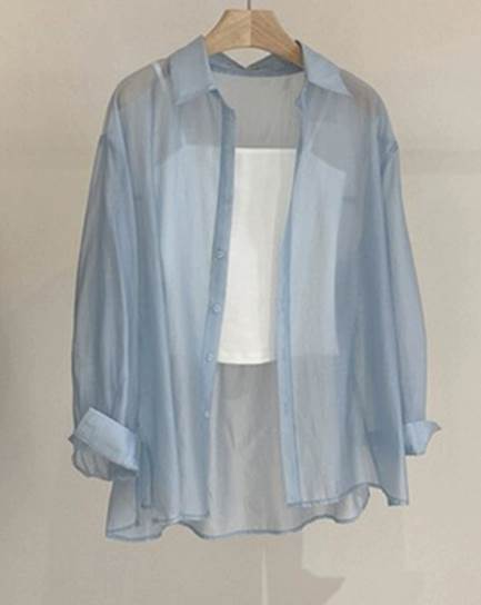 レディース トップス シャツ 襟付き 角襟 ストレート 薄手 シアー 大人可愛い きれいめ シンプル カジュアル 上品 おしゃれ かっこいい ラフ エレガント 抜け感 爽やか 無地 夏 10代 2 春_5