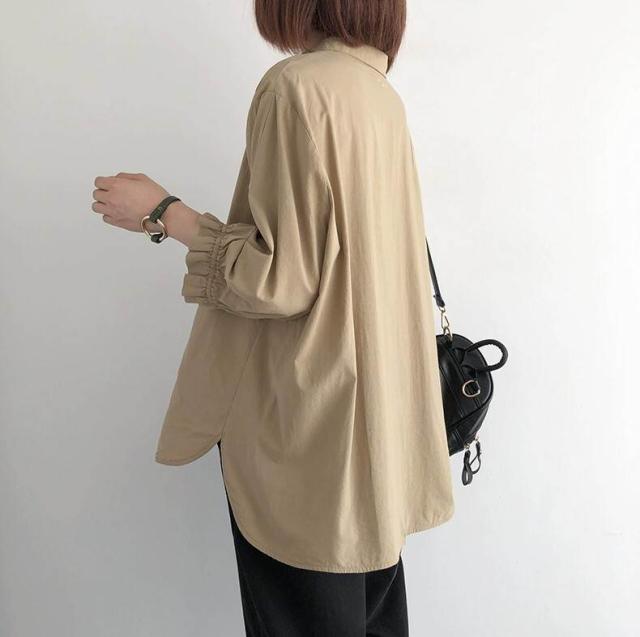 トップス シャツ 七分袖 フリル 薄手 かわいい きれいめ シンプル カジュアル 大人 上品 おしゃれ かっこいい レトロ こなれ感 ラフ 抜け感 無地 春 夏 秋 20代 レディース 前開き 10代_1