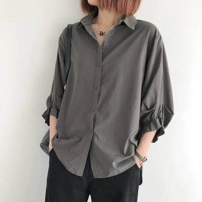 トップス シャツ 七分袖 フリル 薄手 かわいい きれいめ シンプル カジュアル 大人 上品 おしゃれ かっこいい レトロ こなれ感 ラフ 抜け感 無地 春 夏 秋 20代 レディース 前開き 10代_7