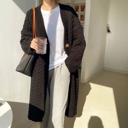 トップス カーディガン ロング丈 袖付き 長袖 襟なし Vネック 前開き もこもこ ニット かわいい 大人可愛い きれいめ シンプル 大人 上品 おしゃれ かっこいい レトロ こなれ感 都会 大人女子