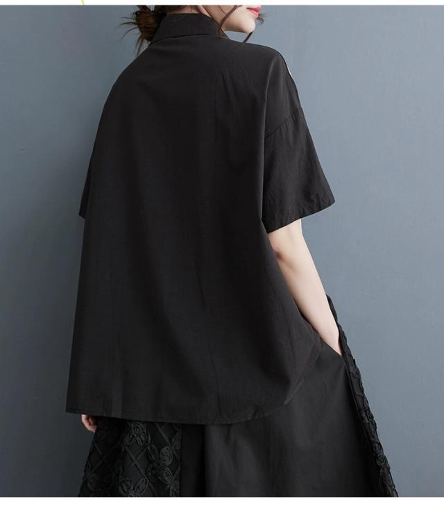 水玉 ドット柄 シャツ ブラウス ビックブラウス ロングシャツ 半袖 