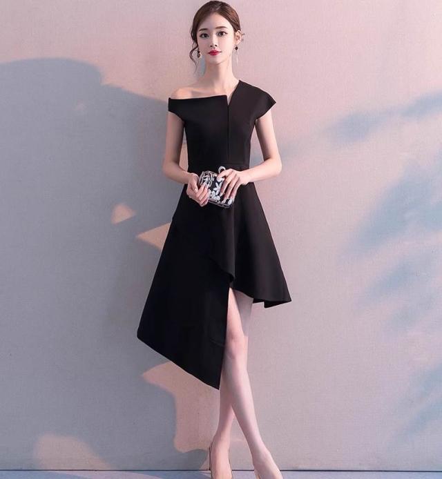 ドレス ワンピース パーティー 二次会 イベント ミニ ショート 膝上 半袖 スクエアネック オフショル アシンメトリー Aライン 可愛い きれいめ 大人可愛い かっこいい クール エレガン おしゃれ