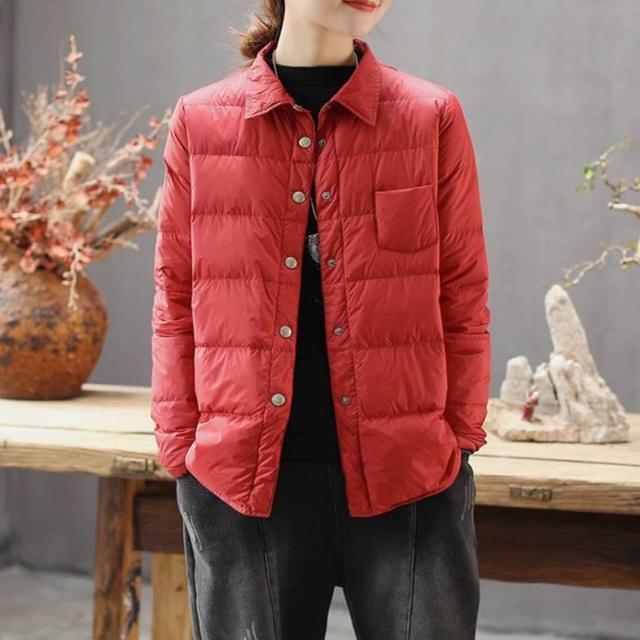 アウター コート ジャケット ダウンコート ショート ショート丈 袖あり 長袖 襟付き ストレート ポケット 前開き ボタンあり ダウン きれいめ シンプル カジュアル 上品 おしゃれ お洒落 大人