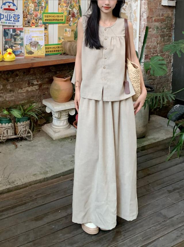 セットアップ レディース ノースリーブ シャツ ロングスカート 2点