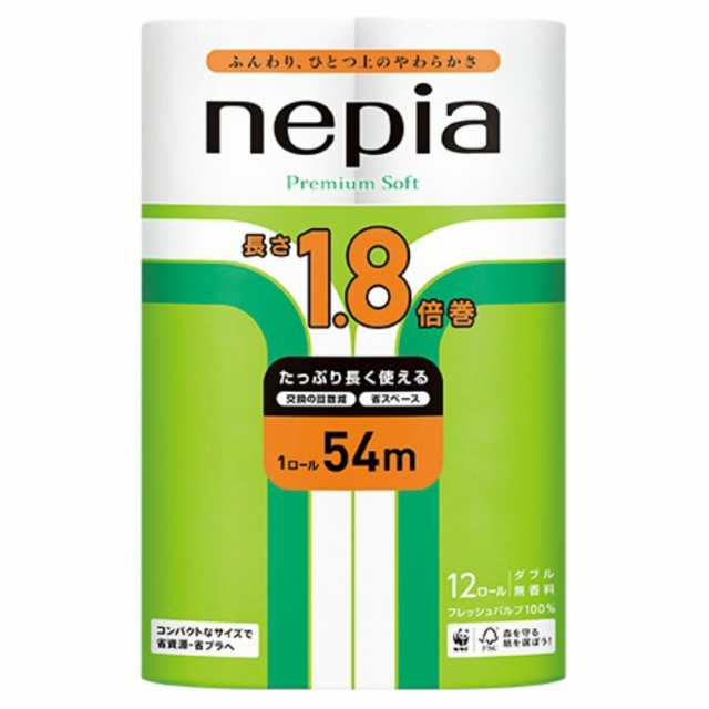 ネピアプレミアムソフトトイレットロール1.8倍巻12ロールダブル54M × 6点[倉庫区分NO]の通販は