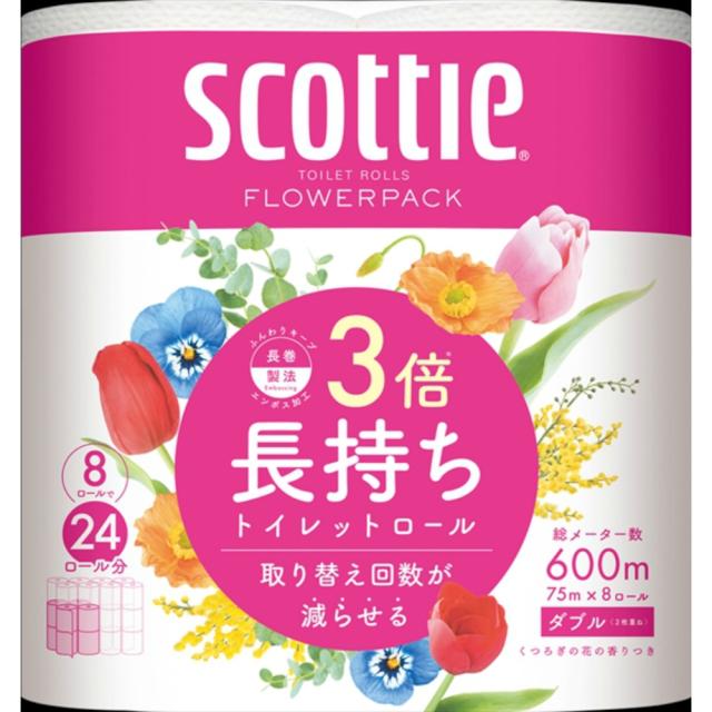 スコッティ フラワーパック 3倍長持ち 8ロール(ダブル) × 6点[倉庫区分NO]の通販は