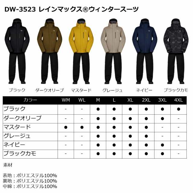 ダイワ レインマックスウインタースーツ ブラック 2XL〜4XL DW-3523 (防寒着 上下セット 釣り 大きいサイズ)【送料無料】｜au PAY  マーケット