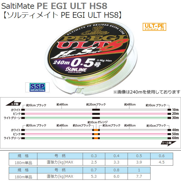 サンライン PEエギULT HS8 180m (エギングライン) 0.5号の通販は