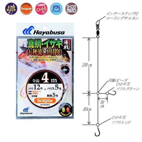 ハヤブサ 海戦天秤流し 真鯛 イサキ 4m 2本鈎 Se263 船釣り 仕掛け 11 4の通販はau Pay マーケット フィッシング遊web店