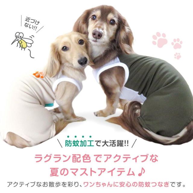 犬 服 夏 足跡 刺しゅう 防蚊 切り替え 袖なし つなぎ ダックス