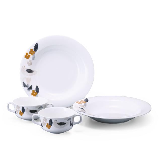 【タイムセール特別価格】ナルミ 【2023春夏新作】バード＆フラワー ディーププレート＆スープカップ 2人用 電子レンジ温め 食洗機対応 (52458-23373)