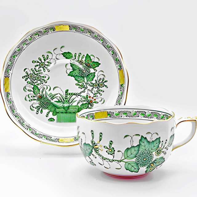 ヘレンド Herend インドの華 グリーン ティーカップ＆ソーサー