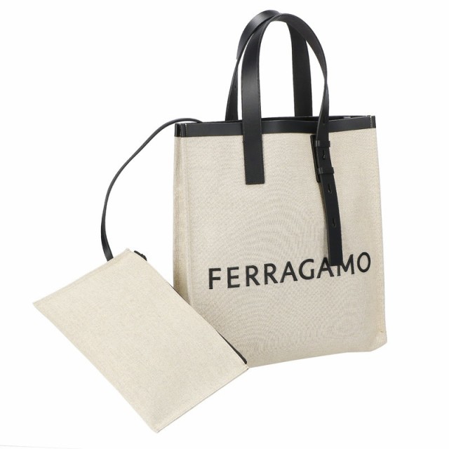 フェラガモ FERRAGAMO 241297 FABRIC/NAT/NERO トートバッグ 送料無料