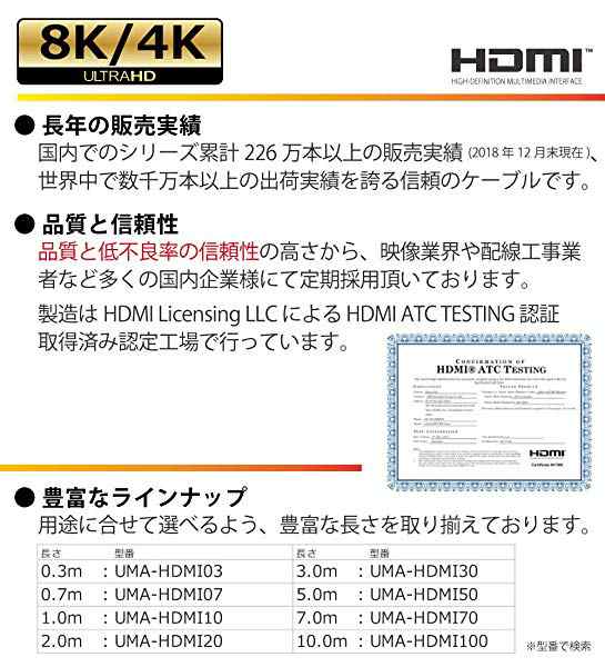 スーパースリム ハイスピード HDMIケーブル 2m 細線 Ver2.0b 8K 4K 2K対応 UMA-HDMI20T 送料無料の通販はau PAY  マーケット - Kaga.Lab au PAY マーケット店