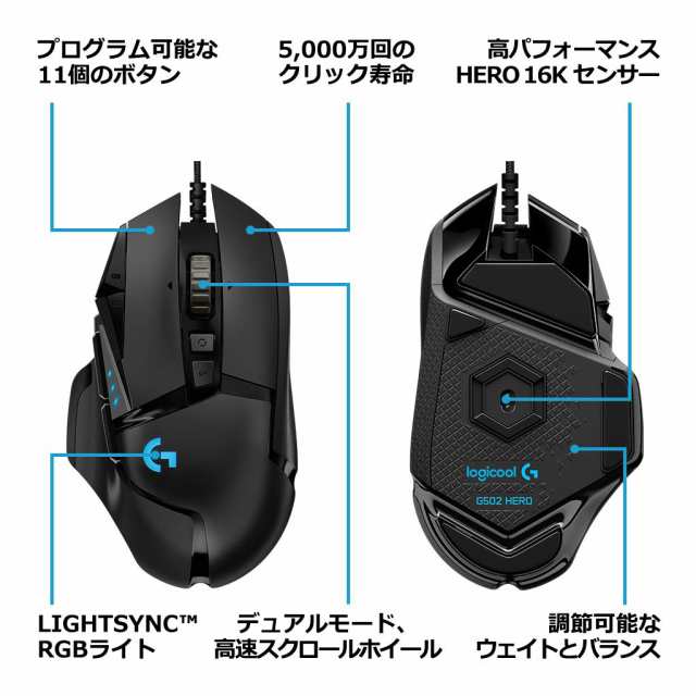 ゲーミングマウス Logicool G502rgbh Heroセンサー ウェイト調整 Lightsync Rgbライト 耐久性 Pubg Fpsの通販はau Pay マーケット ロールショップ