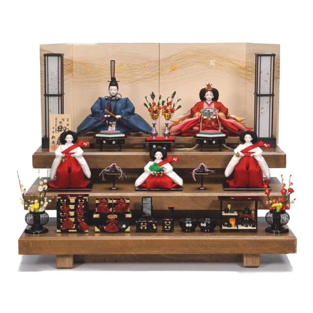 【雛人形】京十番 高雄 雲立涌文様 泥染め 五人揃い二段飾り | 小出松寿作