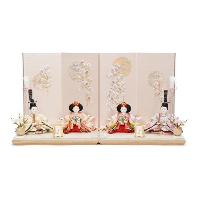 【雛人形】三寸 おぼこ雛 京刺繍(唐花)×京刺繍(雪輪に桜) 双子飾り | 小出松寿作 206,415円