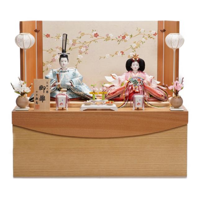 【雛人形】京十一番 高雄 雲立涌文様(浅葱) 親王揃い収納飾り | 小出松寿作